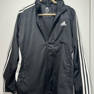 Adidas Men's Black Windbreaker with White Accents